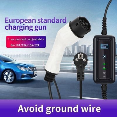 ホームタイプ2 5mケーブルと3.5KW出力を持つ 32A 7KWポータブルEV充電ステーション